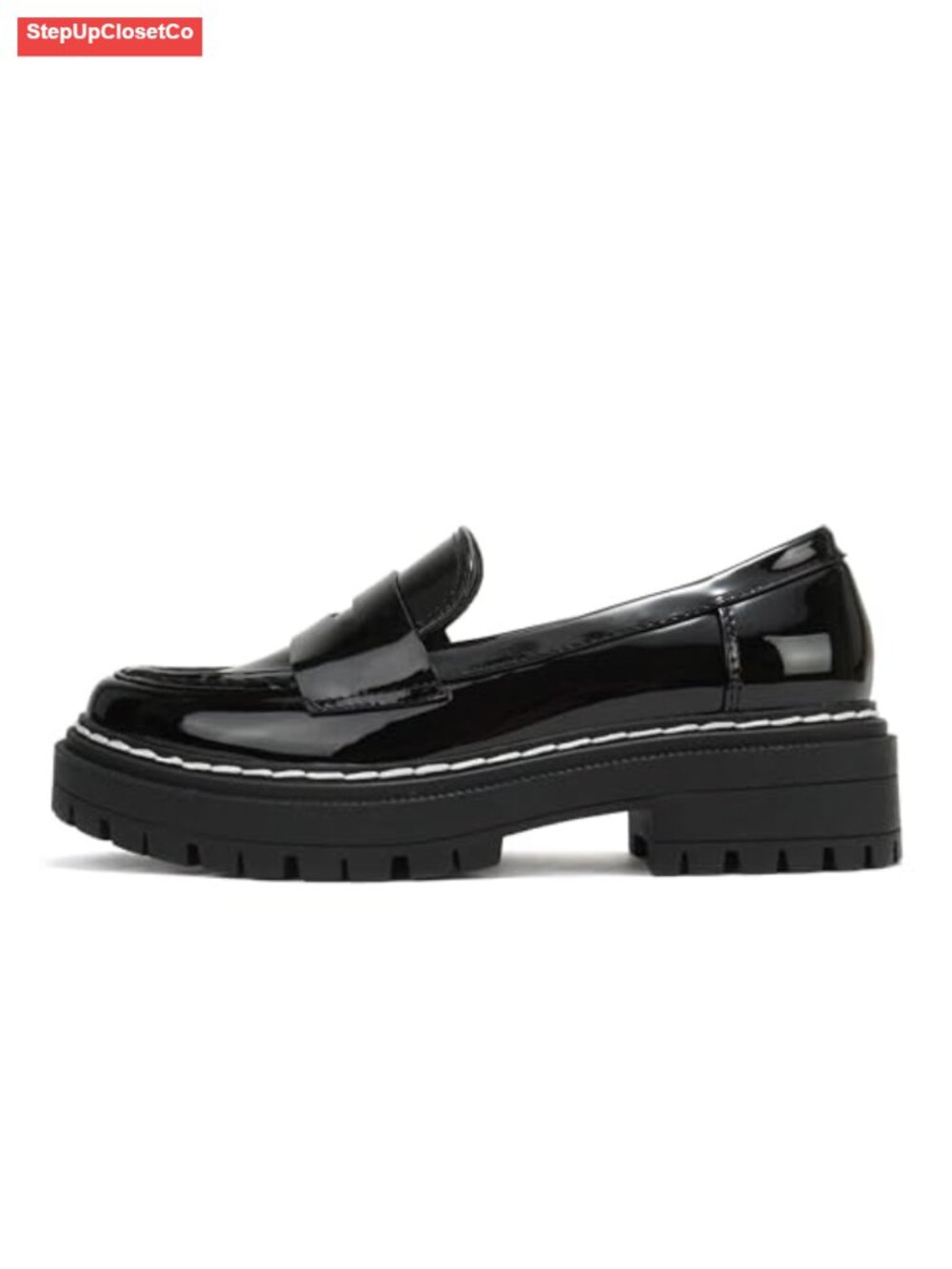 Platform Penny Loafer Slip On Lug Sole Stitched Detail Round Toe Memory Foam